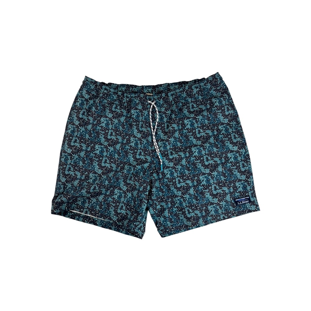 L.L. Bean Sport Swim Trunks Abstract Print Blue Teal‎ Print Quick Dry Men's XL